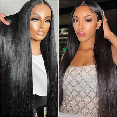 30 34 38 Inches 200 Density Straight 13x6 HD Transparent Lace Natural Color Brazilian Human Hair Wig