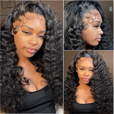 200 Density Frontal Lace Human Hair Curly Wigs