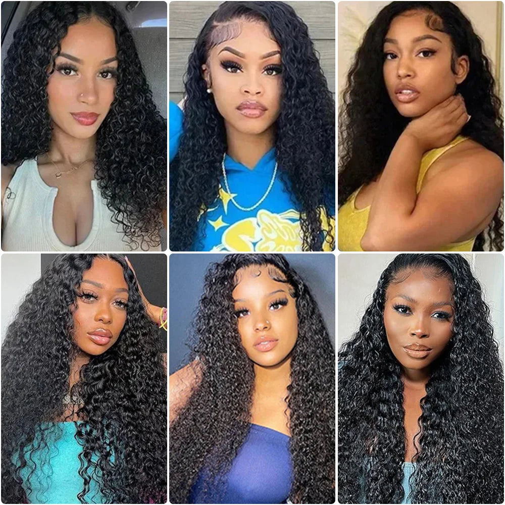 200 Density Frontal Lace Human Hair Curly Wigs