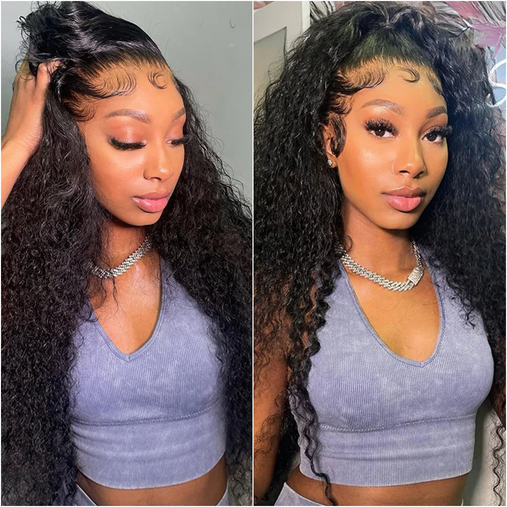 200 Density Frontal Lace Human Hair Curly Wigs