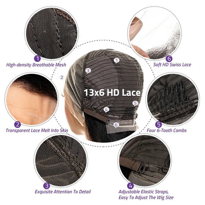 5x5 Glueless 13x6 HD Transparent Bone Straight Lace Frontal Wig