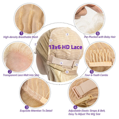 Honey Blonde 613 HD Lace Frontal Wig 13x6 Human Hair Body Wave Wigs