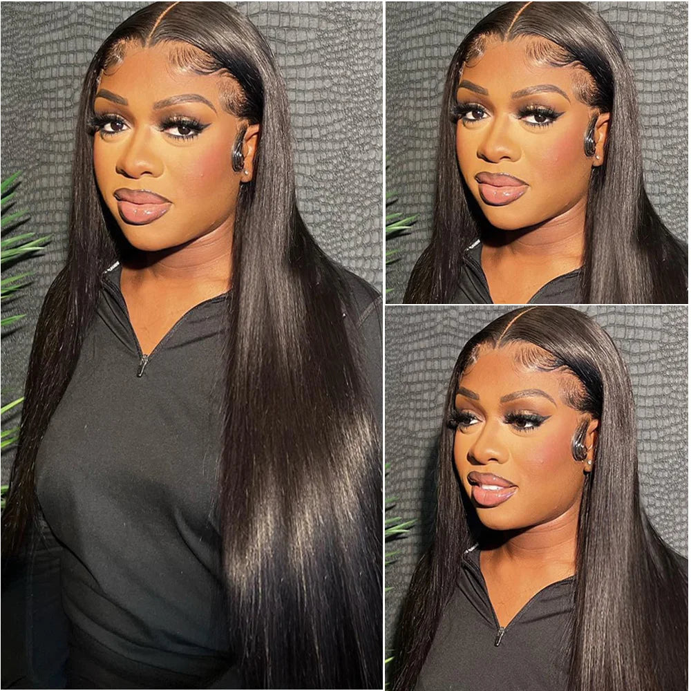 30 34 38 Inches 200 Density Straight 13x6 HD Transparent Lace Natural Color Brazilian Human Hair Wig