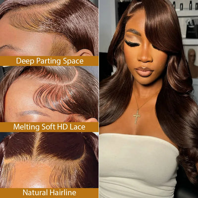 Body Wave Brazilian Colored 30 Inch 13x6 Brown Lace Frontal Wigs