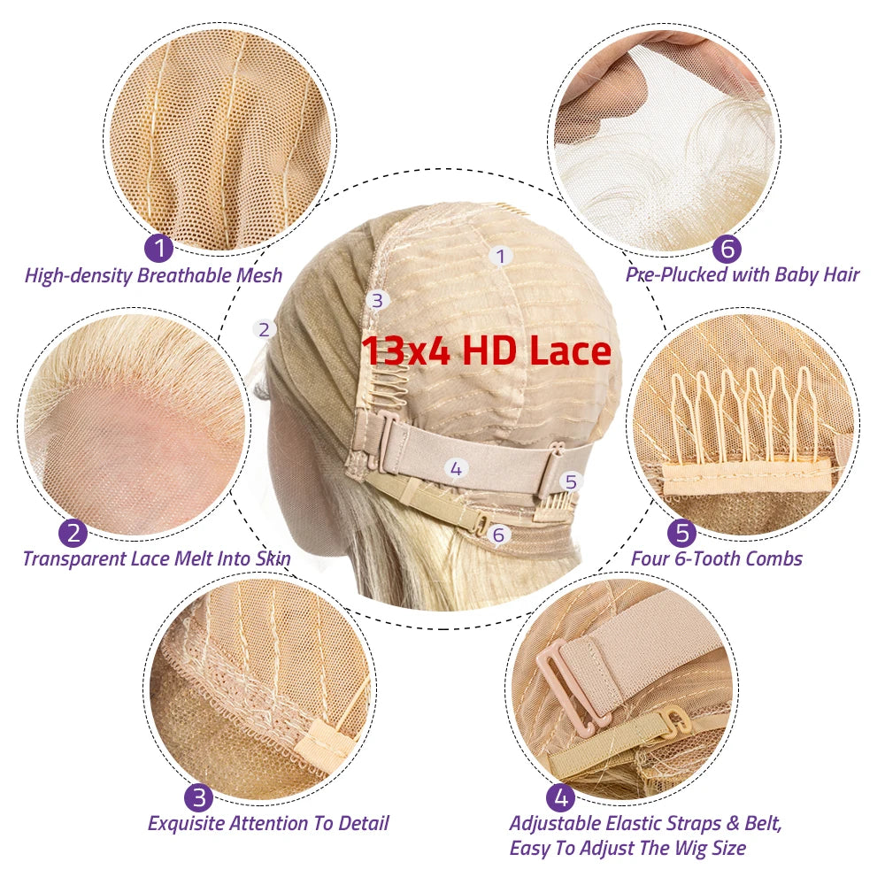 Honey Blonde 613 HD Lace Frontal Wig 13x6 Human Hair Body Wave Wigs