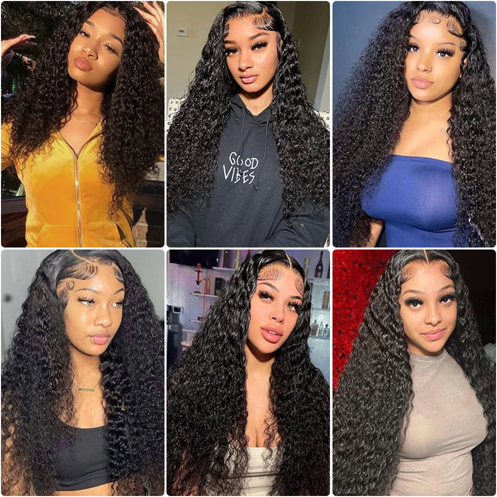 200 Density 32 38 Inch Deep Wave 13x6 HD Lace Front Human Hair Wig
