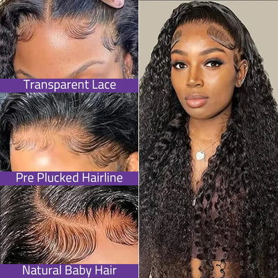 200 Density 32 38 Inch Deep Wave 13x6 HD Lace Front Human Hair Wig